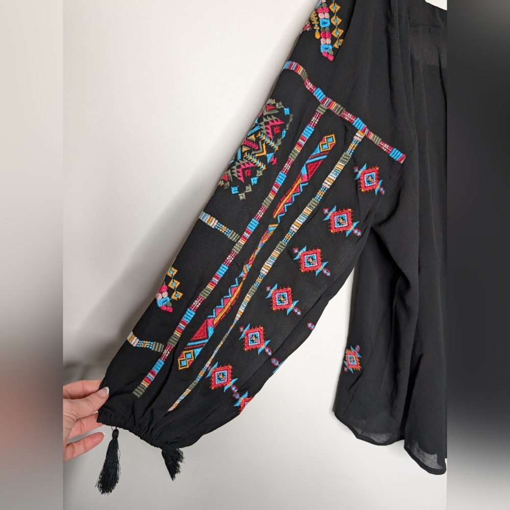 Savanna Jane Black Blouse with Colorful Embroidery - Picture 9 of 10